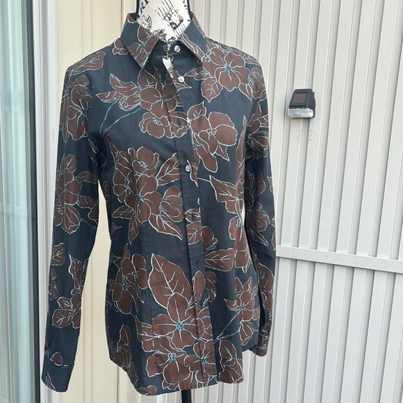 Orvis women's size 6 black & brown floral long sleeve button up shirt top - Picture 9 of 10